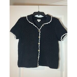 J Crew Factory Crochet Cardigan Sweater  Size Small Black